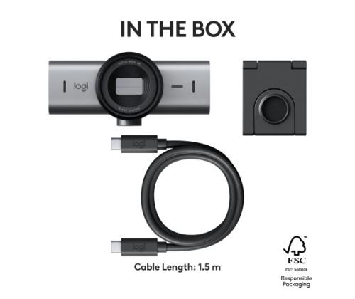 Logitech MX Brio Webcam, 8.5 MP, 4K Ultra HD 3840x2160, USB-C, GraphiteaLogitech MX Brio 705 for Bus