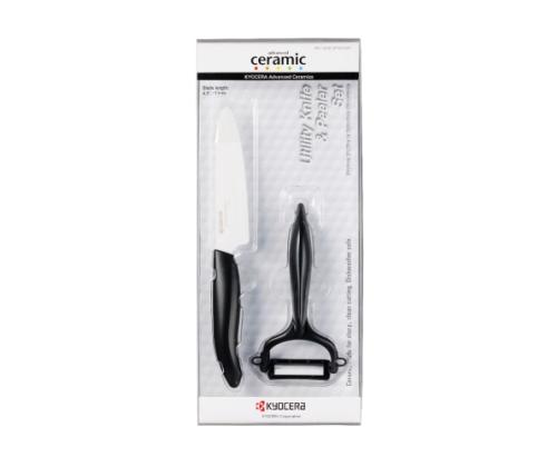 Kyocera FK-110WHCP10NBK Utility Knife &amp; Peeler Set, knife (11 cm blade) and peeler, Black