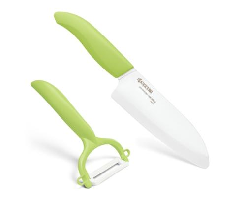 Kyocera FK140CP10NGR SANTOKU KNIFE &amp; PEELER Set, knife (14 cm blade) and peeler, Green