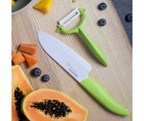 Kyocera FK140CP10NGR SANTOKU KNIFE &amp; PEELER Set, knife (14 cm blade) and peeler, Green
