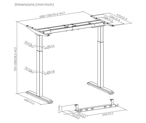 Adjustable Height Table Up Up Bjorn Black, Table top L Black