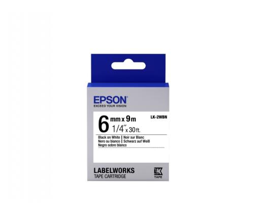 Epson LK-2WBN (C53S652003) Label Tape Cartridge, Standard, Black on White (6mm, 9m)
