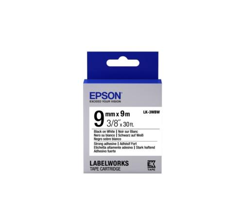 Epson LK-3WBW (C53S653007) Label Tape Cartridge, Strong Adhesive, Black on White 9mm, 9m