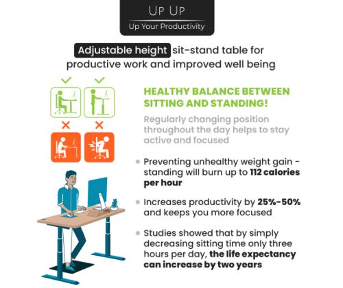 Adjustable Height Table Up Up Bjorn Black, Table top L White