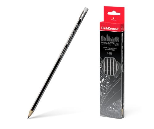 Harilik pliiats HB kummiga ERICH KRAUSE Megapolis teritatud 12tk pakis