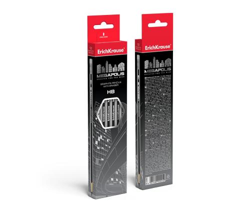 Harilik pliiats HB kummiga ERICH KRAUSE Megapolis teritatud 12tk pakis