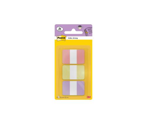 Järjehoidja POST-IT indeks tugev, PP, 25x38mm, 3 pastellvärvi x 12tk, roosa, kollane, lilla