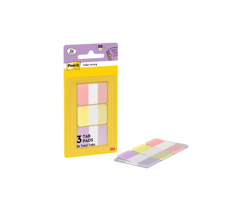 Järjehoidja POST-IT indeks tugev, PP, 25x38mm, 3 pastellvärvi x 12tk, roosa, kollane, lilla