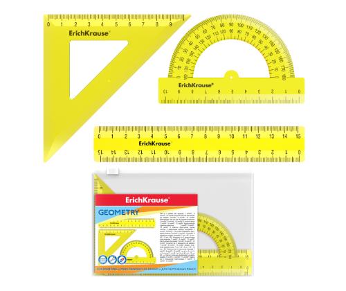 Joonlaudade komplekt (kolmnurk, joonlaud ja mall) neoonkollane ERICH KRAUSE