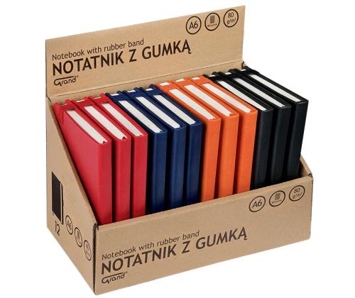 Kaustik raamatköites A6 ruuduline kummikinnitusega must GRAND 80 lehte