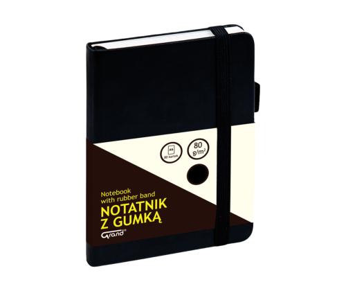 Kaustik raamatköites A6 ruuduline kummikinnitusega must GRAND 80 lehte
