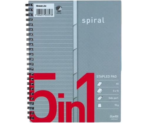 Kaustik spiraalköites A5+ jooneline BANTEX 5in1 registriga kartongkaaned 75 lehte