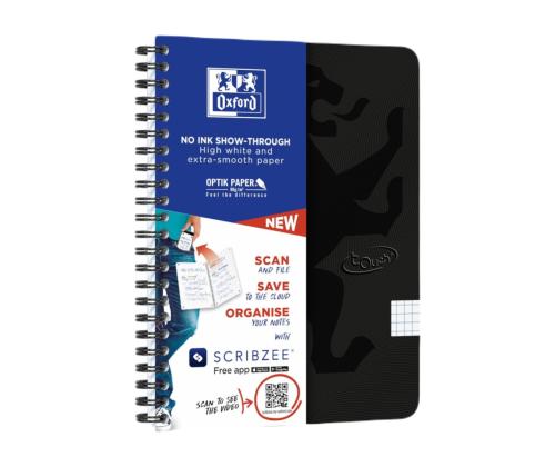 Kaustik spiraalköites A5+ ruuduline OXFORD Touch kartongkaaned must 70 lehte