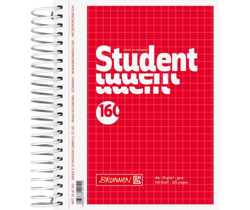 Kaustik spiraalköites A6 BRUNNEN Student ruuduline kartongkaaned 160 lehte