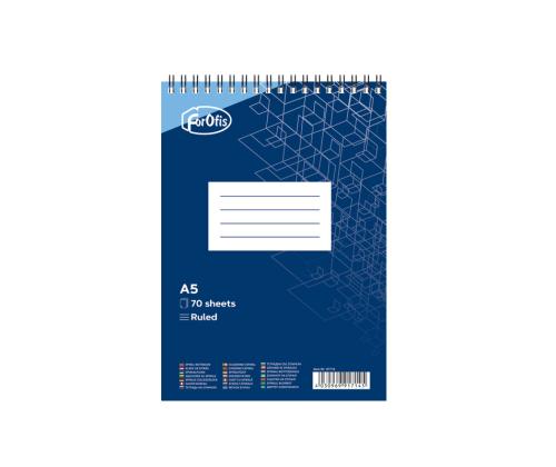 Kaustik spiraalköites ülevalt A5 FORPUS jooneline kartongkaaned 70 lehte