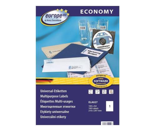 Kleebisetikett AVERY Economy 210x297mm 100 lehte