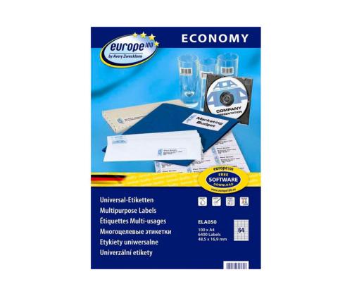 Kleebisetikett AVERY Economy 48,5x16,9mm 64 lehel 100 lehte