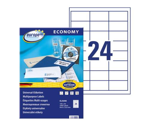 Kleebisetikett AVERY Economy 64,6x33,8mm 24 lehel 100 lehte