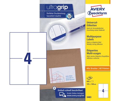Kleebisetikett AVERY Zweckform 105x148mm 100 lehte (3483)