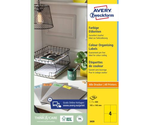 Kleebisetikett AVERY Zweckform 105x148mm 100 lehte kollane (3459)