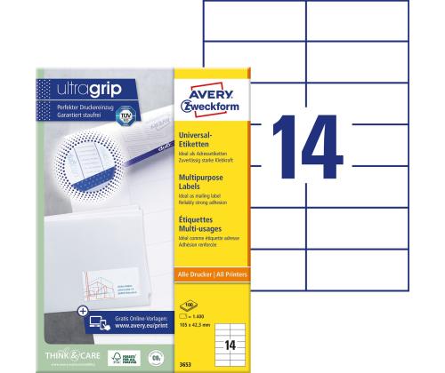 Kleebisetikett AVERY Zweckform 105x42,3mm 100 lehte (3653)