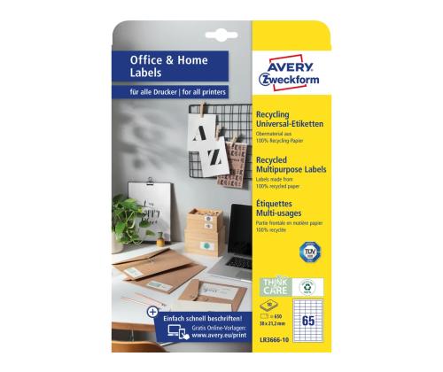 Kleebisetikett AVERY Zweckform 105x48mm 10 lehte taaskasutatud paberist (LR3424-10)