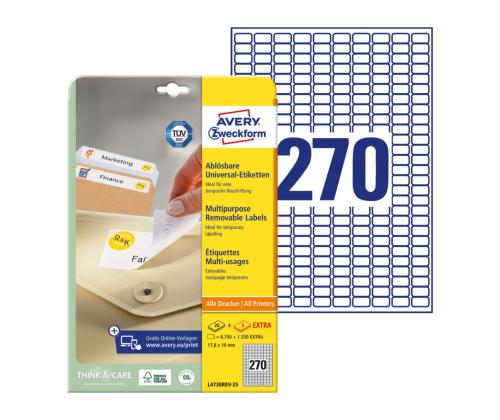 Kleebisetikett AVERY Zweckform 17,8X10mm 270 lehel 25 lehte eemaldatav (L4730REV-25)