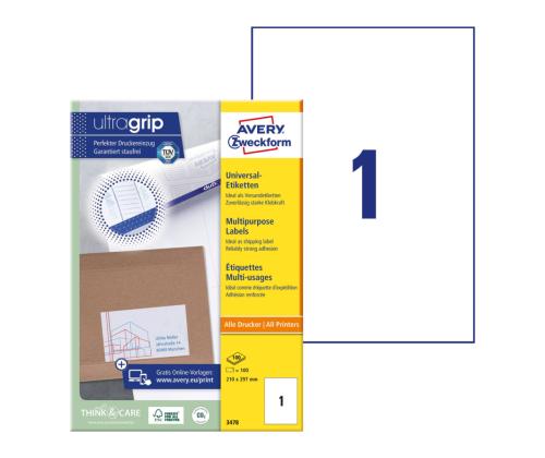Kleebisetikett AVERY Zweckform 210x297mm 100 lehte (3478)