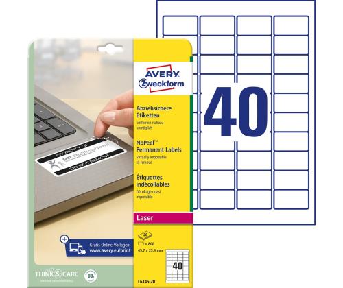 Kleebisetikett AVERY Zweckform 45,7x25,4 eemaldamiskindel (L6145-20)