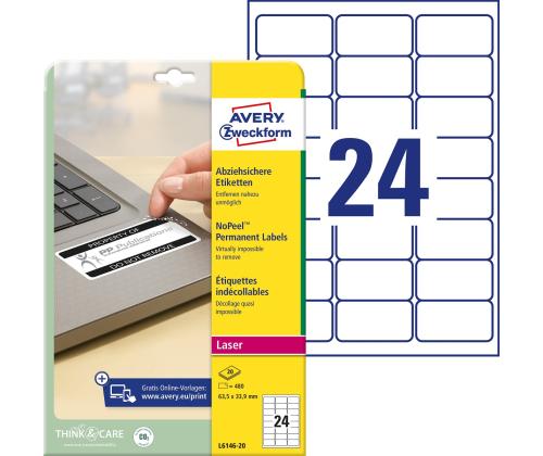 Kleebisetikett AVERY Zweckform 63,5x33,9mm eemaldamiskindel (L6146-20)