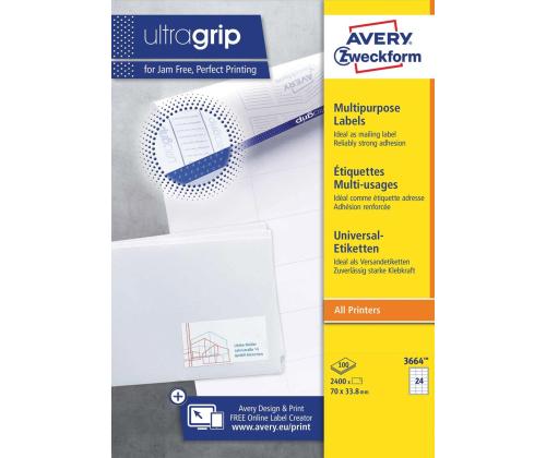 Kleebisetikett AVERY Zweckform 70x33,8mm 100 lehte (3664)