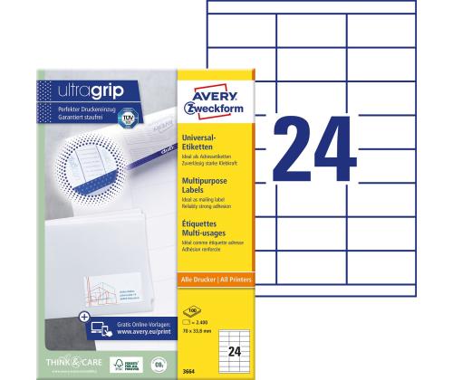 Kleebisetikett AVERY Zweckform 70x33,8mm 100 lehte (3664)