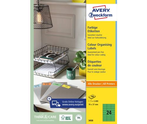 Kleebisetikett AVERY Zweckform 70x37 mm 100 lehte roheline (3450)
