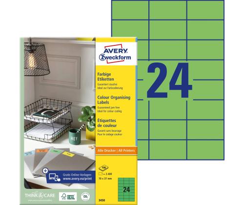 Kleebisetikett AVERY Zweckform 70x37 mm 100 lehte roheline (3450)