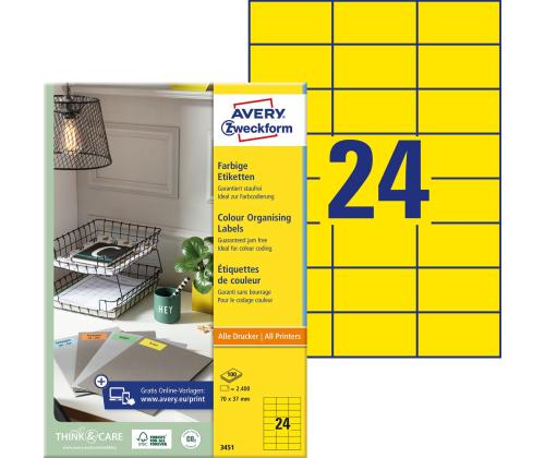 Kleebisetikett AVERY Zweckform 70x37mm 100 lehte kollane (3451)
