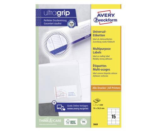 Kleebisetikett AVERY Zweckform 70x50,8mm 100 lehte (3669)