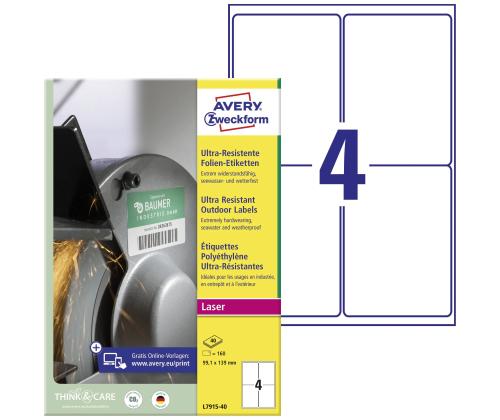 Kleebisetikett AVERY Zweckform 99,1x139mm 40 lehte ultra vastupidavad (L7915-40)