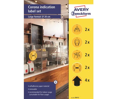 kleebisetikett AVERY ZWECKFORM Covid-19 Q20cm 5 kujundust 12 tk (49415)	