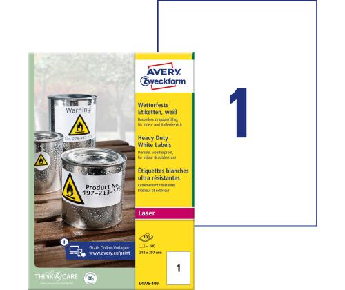 Kleebisetikett AVERY Zweckform Heavy Duty 210x297mm 100 lehte ilmastikukindel (L4775-100)
