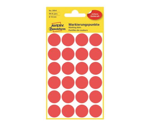 Kleebisetikett AVERY Zweckform Q18mm punane 96tk (3004)