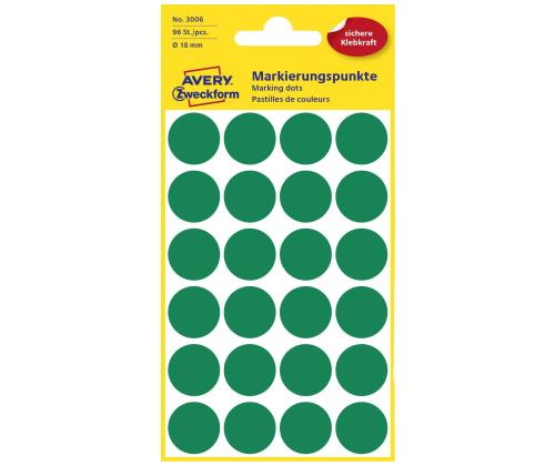 Kleebisetikett AVERY Zweckform Q18mm roheline 96tk (3006)
