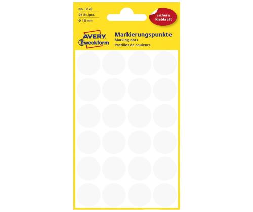 Kleebisetikett AVERY Zweckform Q18mm valged 96tk (3170)