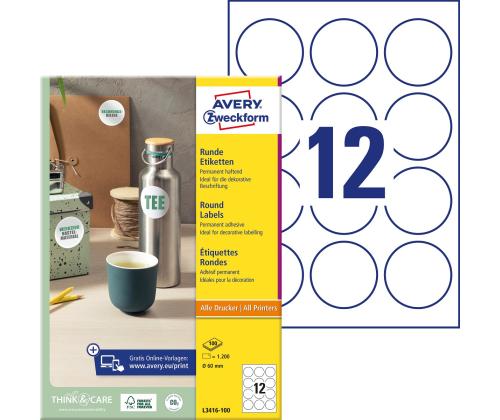 Kleebisetikett AVERY Zweckform Q60mm 100 lehte (L3416-100)