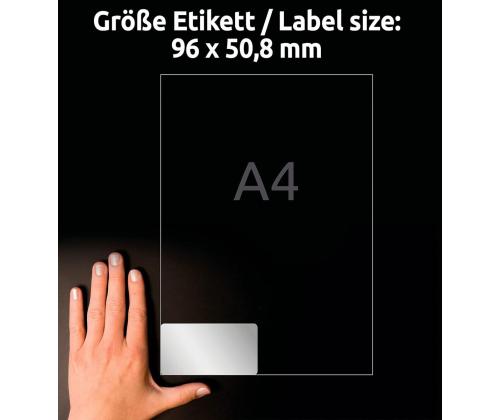 Kleebisetikett hõbedasest polüesterkilest AVERY Zweckform 96x50.8mm 20 lehte pakis (L6011.90)