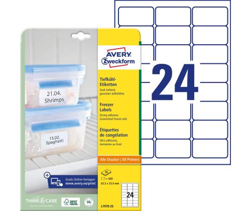 Kleebisetikett külmutatud toodetele AVERY Zweckform 63,5x33,9mm 25 lehte pakis