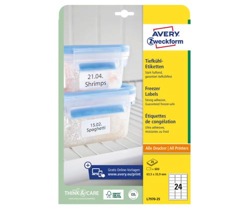 Kleebisetikett külmutatud toodetele AVERY Zweckform 63,5x33,9mm 25 lehte pakis