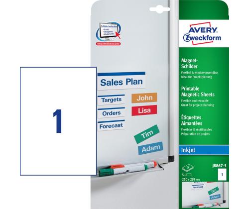 Kleebisetikett magnetiline AVERY Zweckform 210x297mm J8867 5 lehte pakis