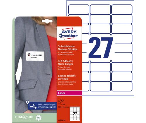 Kleebisetikett nimesilt AVERY Zweckform (63,5x29,6mm) 20 lehte (L4784-20)