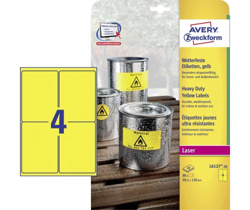 Kleebisetikett polüesterkilest ilmastikukindel AVERY Zweckform 99,1x139mm 20 lehte kollane (L611.907-20)