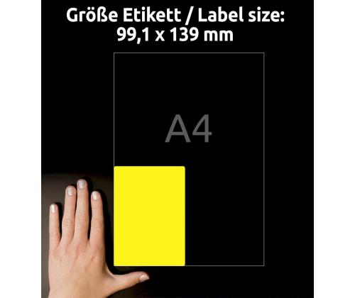 Kleebisetikett polüesterkilest ilmastikukindel AVERY Zweckform 99,1x139mm 20 lehte kollane (L611.907-20)
